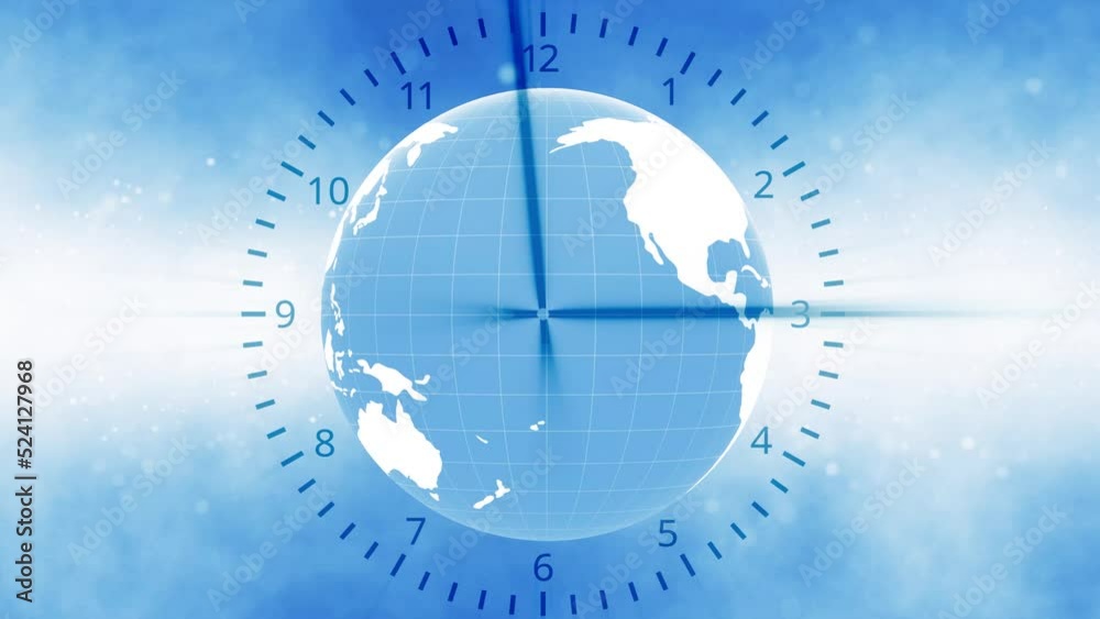 Wall mural blue earth globe planet with infinite time clock loop background.