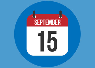 15 September blue calendar vector. Calendar september with circle in background clear.