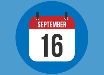 16 September blue calendar vector. Calendar september with circle in background clear.