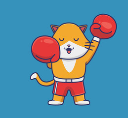 cute cat boxer hands up. cartoon animal sports concept Isolated illustration. Flat Style suitable for Sticker Icon Design Premium Logo vector. Mascot character