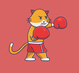 cute cat training boxing so hard. cartoon animal sports concept Isolated illustration. Flat Style suitable for Sticker Icon Design Premium Logo vector. Mascot character