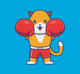 cute cat boxing red gloves. cartoon animal sports concept Isolated illustration. Flat Style suitable for Sticker Icon Design Premium Logo vector. Mascot character