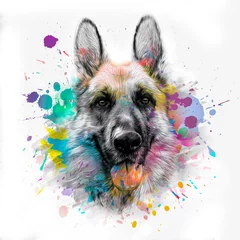 Foto op Plexiglas German Shepherd dog head with creative abstract elements on white background © reznik_val