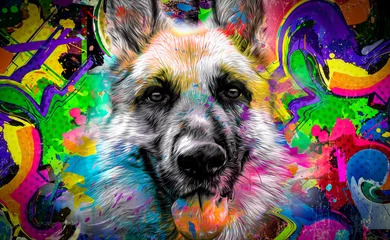 Foto auf Glas German Shepherd dog head with creative abstract elements on white background © reznik_val