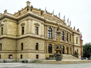 Fototapeta na wymiar The Rudolfinum is a building in Prague, Czech Republic. It is designed in the neo-renaissance style and is situated on Jan Palach Square on the bank of the river Vltava