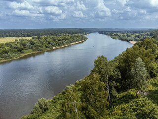 Aerial view the Oka River near small town Tarusa in Russia.