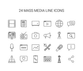 Line icon set. Mass media pack. Vector Illustration