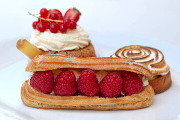 Classic French cakes in a kitchen