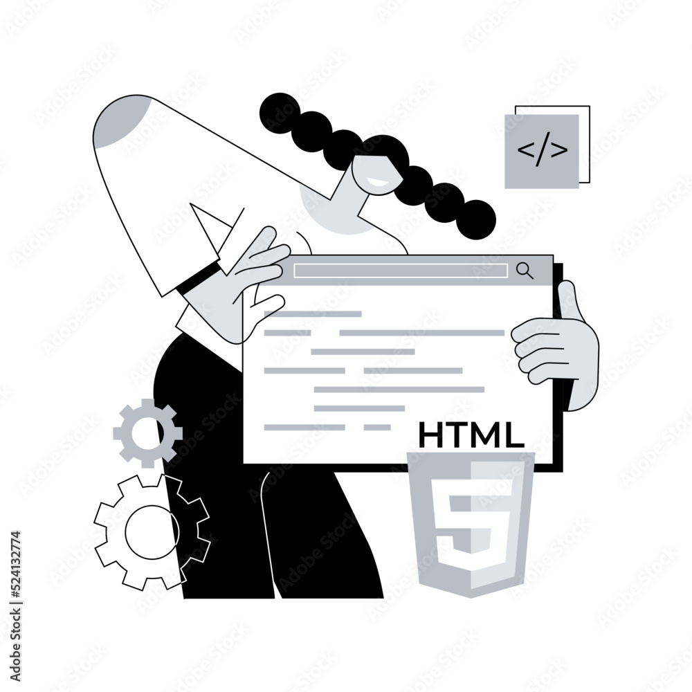 Poster html5 website development abstract concept vector illustration. html5 development, website design el