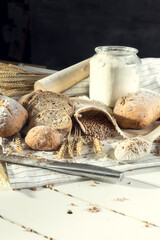 Fresh organic bread. Basis of a good healthy breakfast. Shallow depth of field.