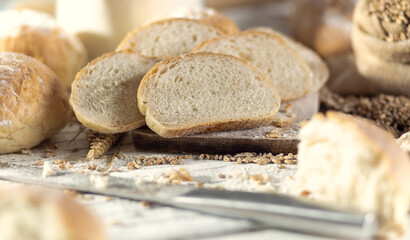 Fresh organic bread. Basis of a good healthy breakfast. Shallow depth of field.