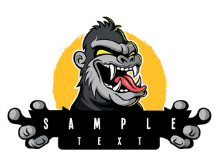 Cartoon style funny, roaring gorilla image. Mascot design concept. Isolated on white background.