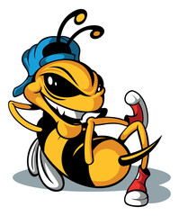 Cartoon style vector bee character. Isolated on white background.