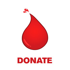 Obraz premium Red Blood Drop Symbol And Text Donate. Hand Drawn Illustration Isolated On Transparent Background 