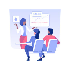 Sales training isolated concept vector illustration. Group of multiethnic workers at product sales courses, corporate business, office lifestyle, employee training program vector concept.