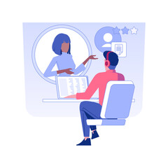 Customer feedback isolated concept vector illustration. Call center operator gives feedback to clients, customer service department, marketing strategy, reputation rate vector concept.