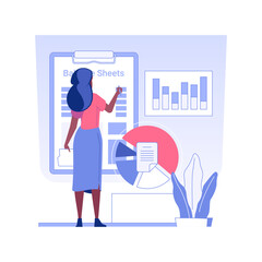 Balance sheet isolated concept vector illustration. Accountant prepares a statement of business income, business documents, company documentation, corporate paperwork vector concept.