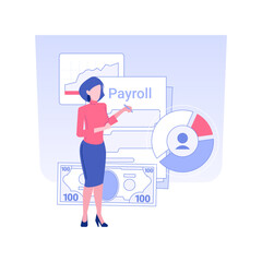 Payroll isolated concept vector illustration. Professional accountant fills out the payroll, business documents, company documentation, corporate paperwork, financial report vector concept.