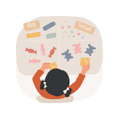 Comparing and counting objects isolated cartoon vector illustration. Comparing number and size, learning to count objects, cognitive skills, preschool math, early education vector cartoon.