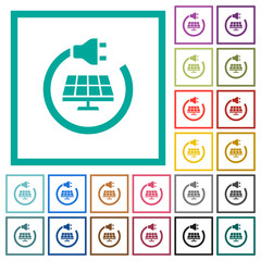 Solar energy flat color icons with quadrant frames