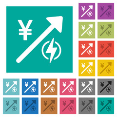 Rising electricity energy japanese Yen prices square flat multi colored icons