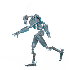 worker robot is walking in white background side view