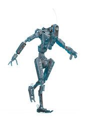 worker robot is walking in white background