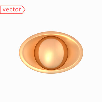 Yuan Bao Chinese gold currency. Imperial golden ingot YuanBao. Top View. Realistic 3d design element. Icon isolated on white background. 3D render vector