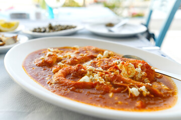octopus dish in greece restaurant. close up