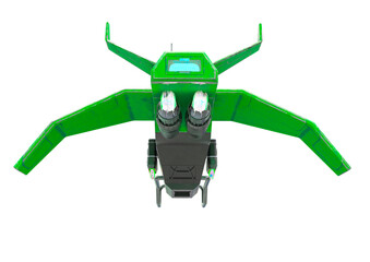 sci fi drone landing rear bottom view from in white background