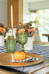 Table decorated for food on the occasion of Halloween.