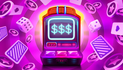 Casino slots machine winner, fortune of luck, 777 win banner. Vector