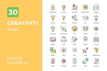 Fototapeta na wymiar Creativity icons collection. Set contains such Icons as strategy, success, target, think, web, and more