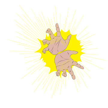 Anime hands with energy in the hands. Vector anime hands.