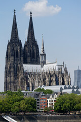 the impressive cologne cathedral on the banks of the rhine in the old city of cologne