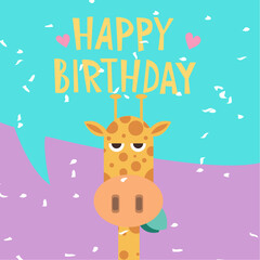 Flat Giraffe Happy Birthday card 