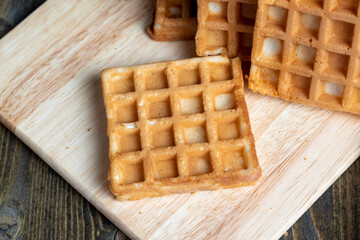 square sweet soft waffles on the table
