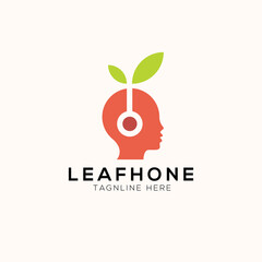 Headphone and leaf logo design template with pictorial mark style