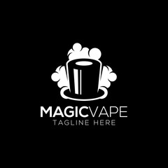 Magician hat and vape logo design template with cartoon style