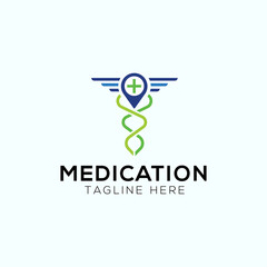 Medical and pin location logo design template with pictorial mark logo