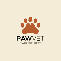Veterinarian and paw logo design template with pictorial mark style