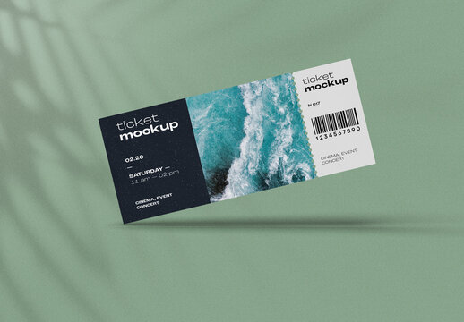 Editable Ticket Mockup for Event Promotion &ndash; Front View, Perfect for Concerts, Festivals, and Theater Events