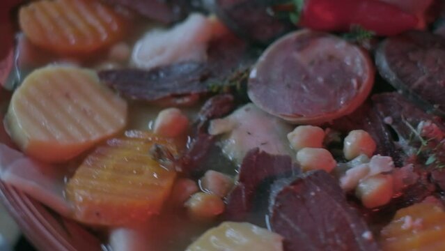 Close-up of national Kazakh dish Beshbarmak made of veggies