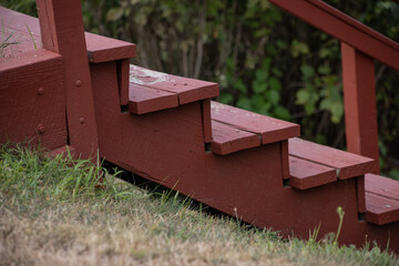 Wooden Stairs With Red Rust Color