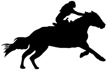 Silhouette of a woman galloping on a horse 