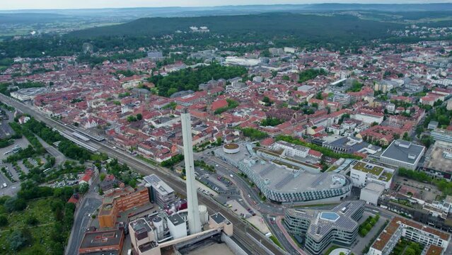 Aerial view around the city Erlangen in Germany on a cloudy day in summer.