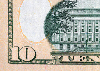 cash American dollars with a face value of 10 close-up