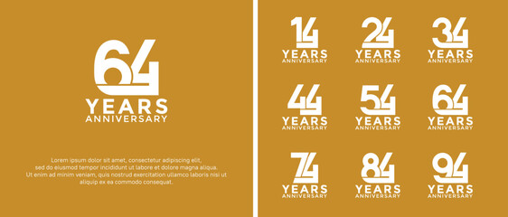 set of anniversary logotype white color on orange background for celebration moment