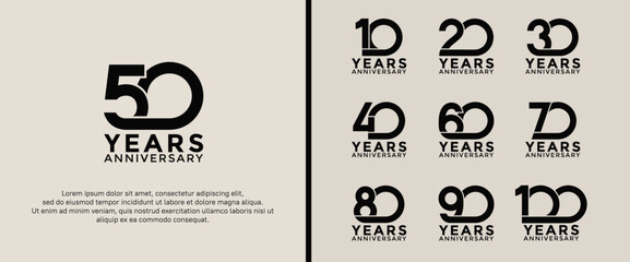 set of anniversary logotype black color on soft background for celebration moment