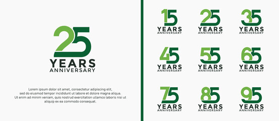 set of anniversary logotype green color on white background for celebration moment - obrazy, fototapety, plakaty